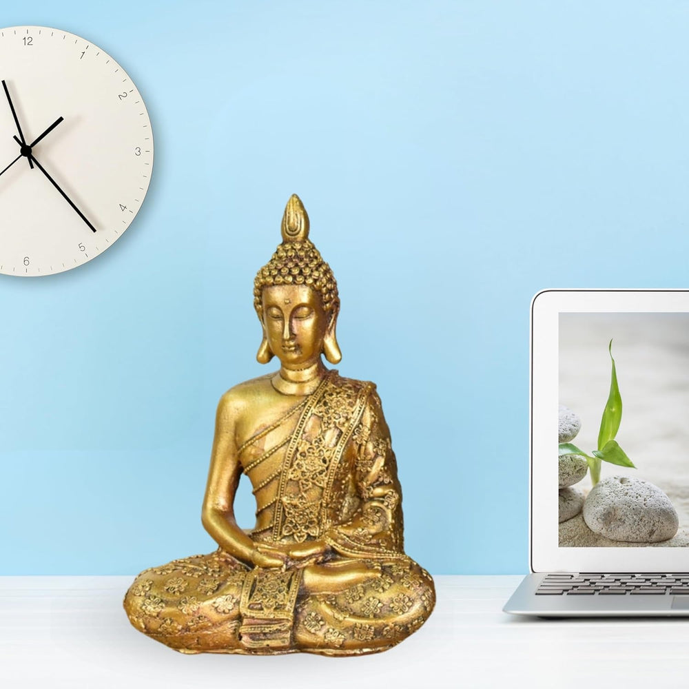 Zen'Light - Statuette tête de Bouddha Sanci - Décoration pour le zen, la méditation et le feng shui - Cadeau pour une ambiance relaxante et spirituelle - Statue de Bouddha - Hauteur : 18 cm - Couleur : or Statuettes et sculptures Naty Shop