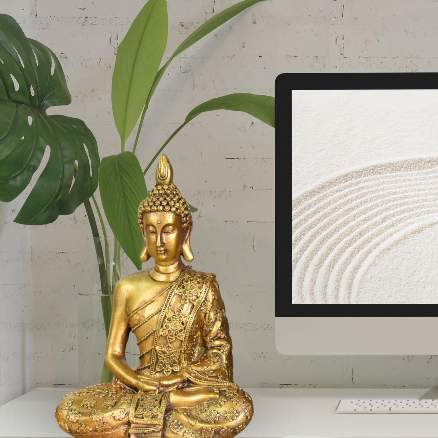 Zen'Light - Statuette tête de Bouddha Sanci - Décoration pour le zen, la méditation et le feng shui - Cadeau pour une ambiance relaxante et spirituelle - Statue de Bouddha - Hauteur : 18 cm - Couleur : or Statuettes et sculptures Naty Shop