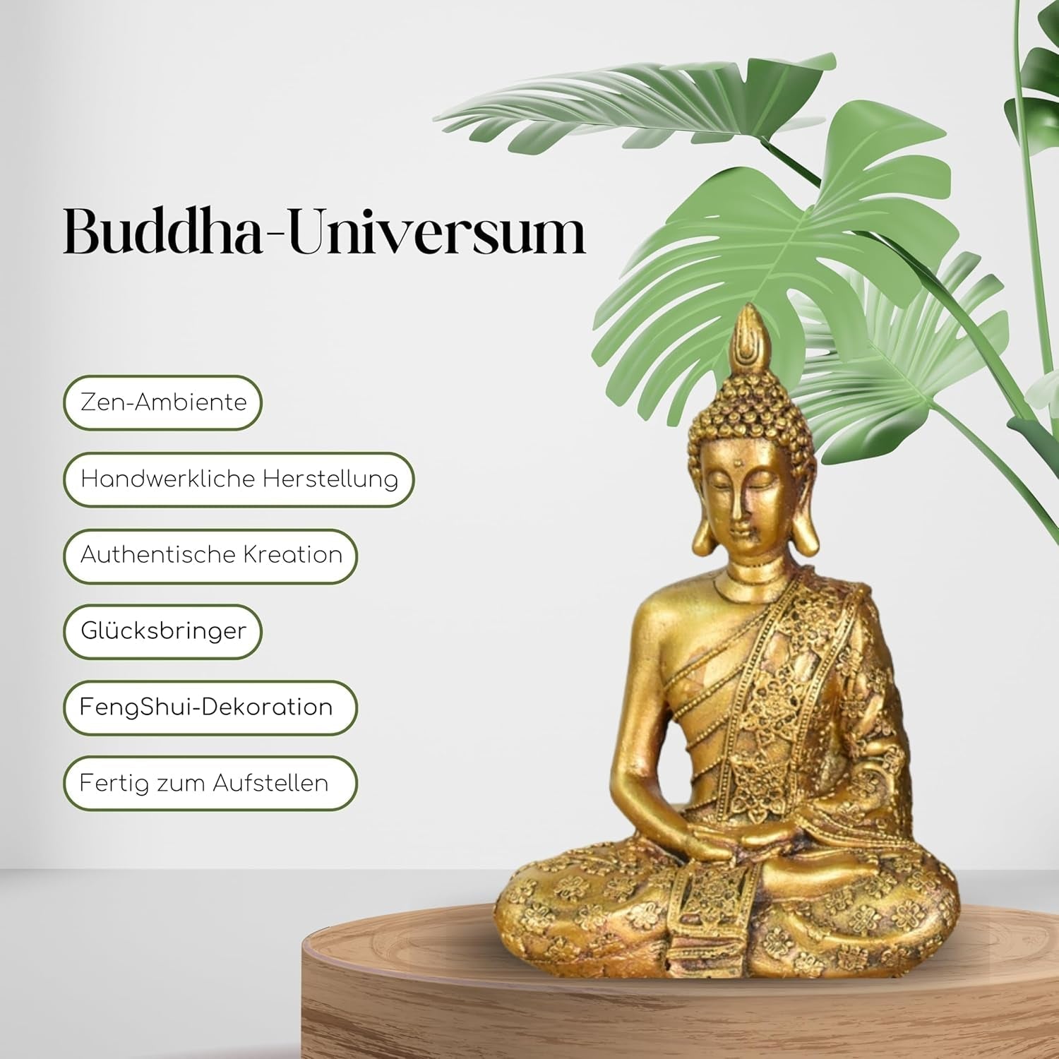 Zen'Light - Statuette tête de Bouddha Sanci - Décoration pour le zen, la méditation et le feng shui - Cadeau pour une ambiance relaxante et spirituelle - Statue de Bouddha - Hauteur : 18 cm - Couleur : or Statuettes et sculptures Naty Shop