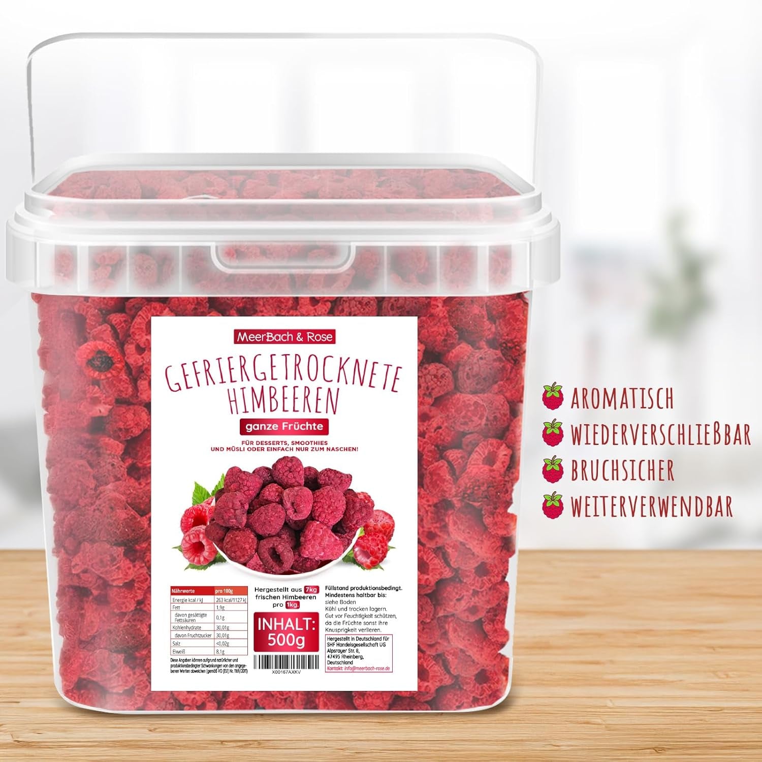 Framboises lyophilisées, SANS produits chinois, 500g de fruits entiers lyophilisés, sans additifs, fruités, fabriqués en Allemagne Produits déshydratés Naty Shop