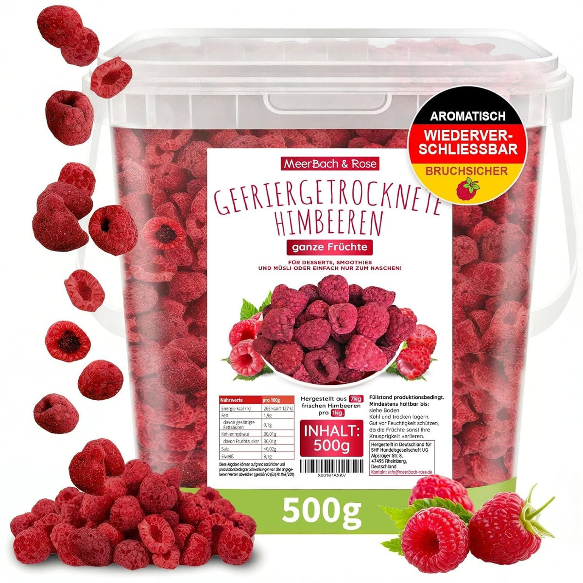 Framboises lyophilisées, SANS produits chinois, 500g de fruits entiers lyophilisés, sans additifs, fruités, fabriqués en Allemagne Produits séchés Naty Shop 500 G (1 paquet)