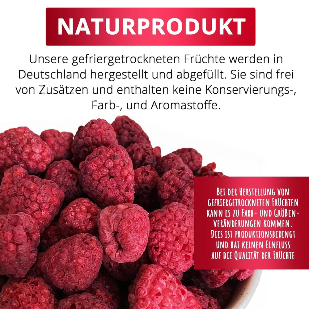Framboises lyophilisées, SANS produits chinois, 500g de fruits entiers lyophilisés, sans additifs, fruités, fabriqués en Allemagne Produits déshydratés Naty Shop